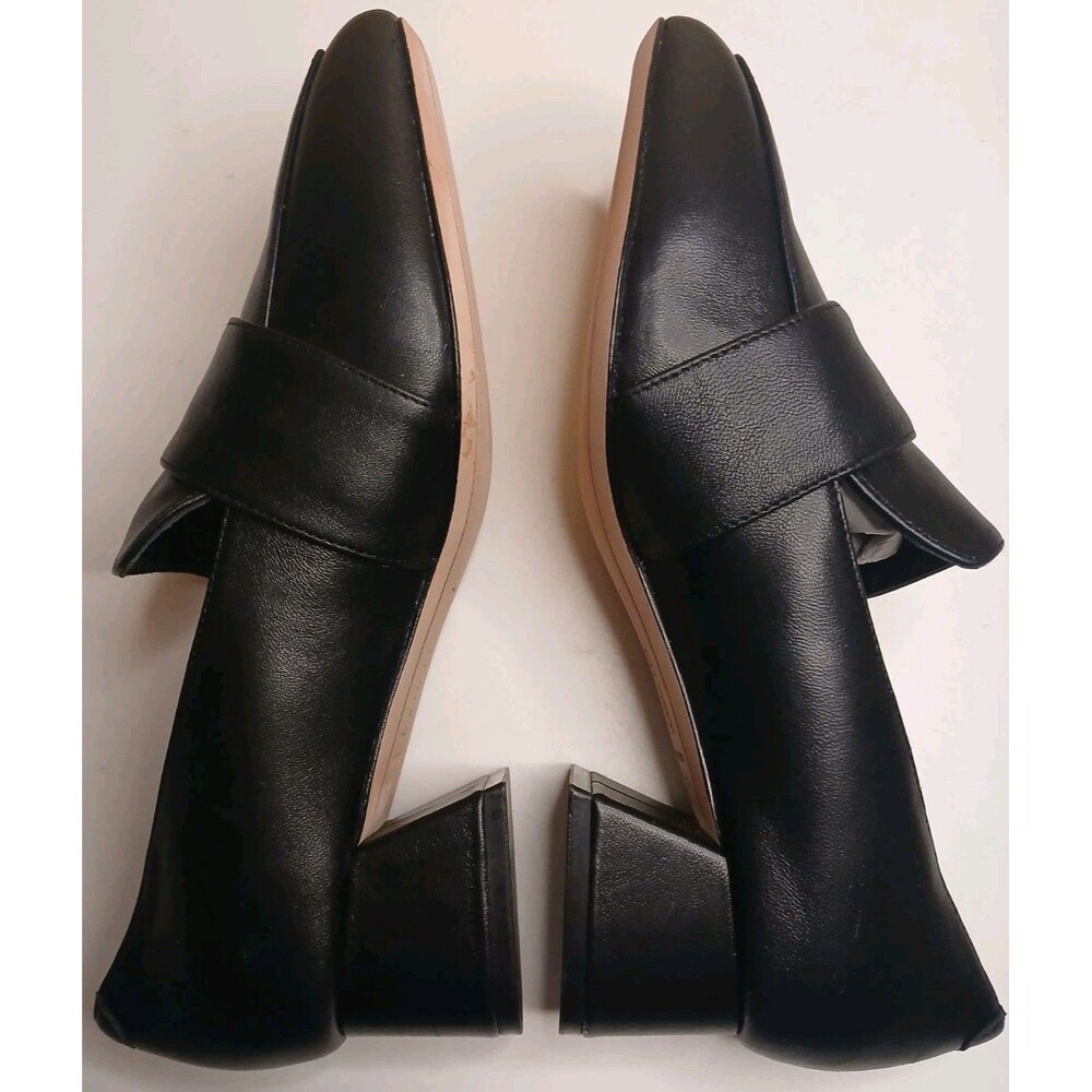 Deltan Sz 7 Veronica Black Leather Metal Buckle Flared Block Heel Pumps - Picture 5 of 16